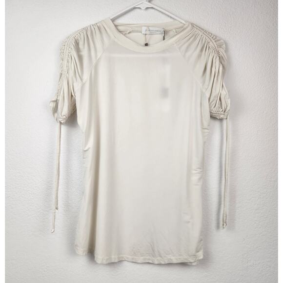 Jonathan Simkhai Short Sleeve Cream Shirt Ruched Shoulders Size Small NWT - Picture 1 of 10